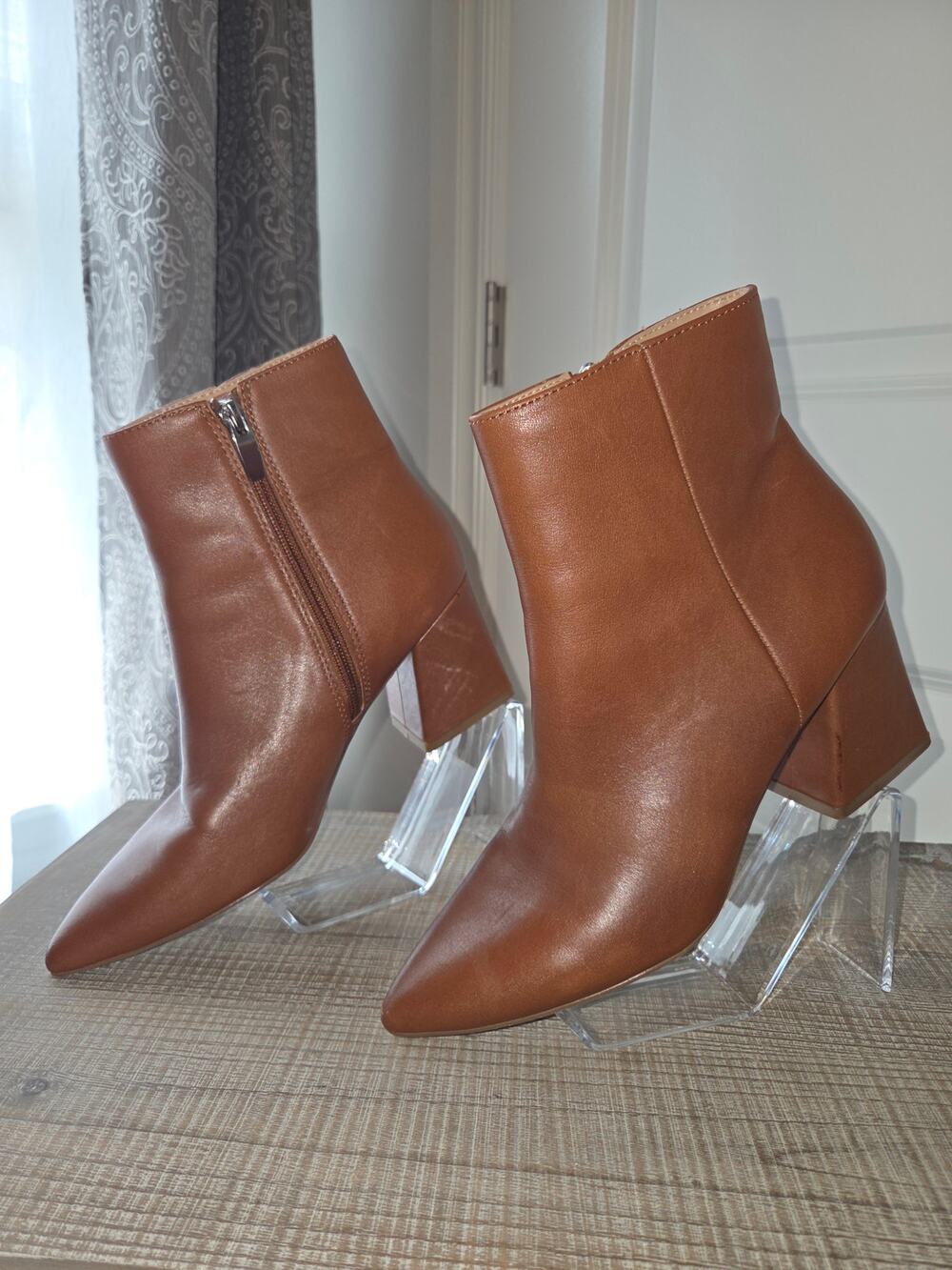 Steve Madden Nix Bootie Cognac Leather Block Heel Size 8M